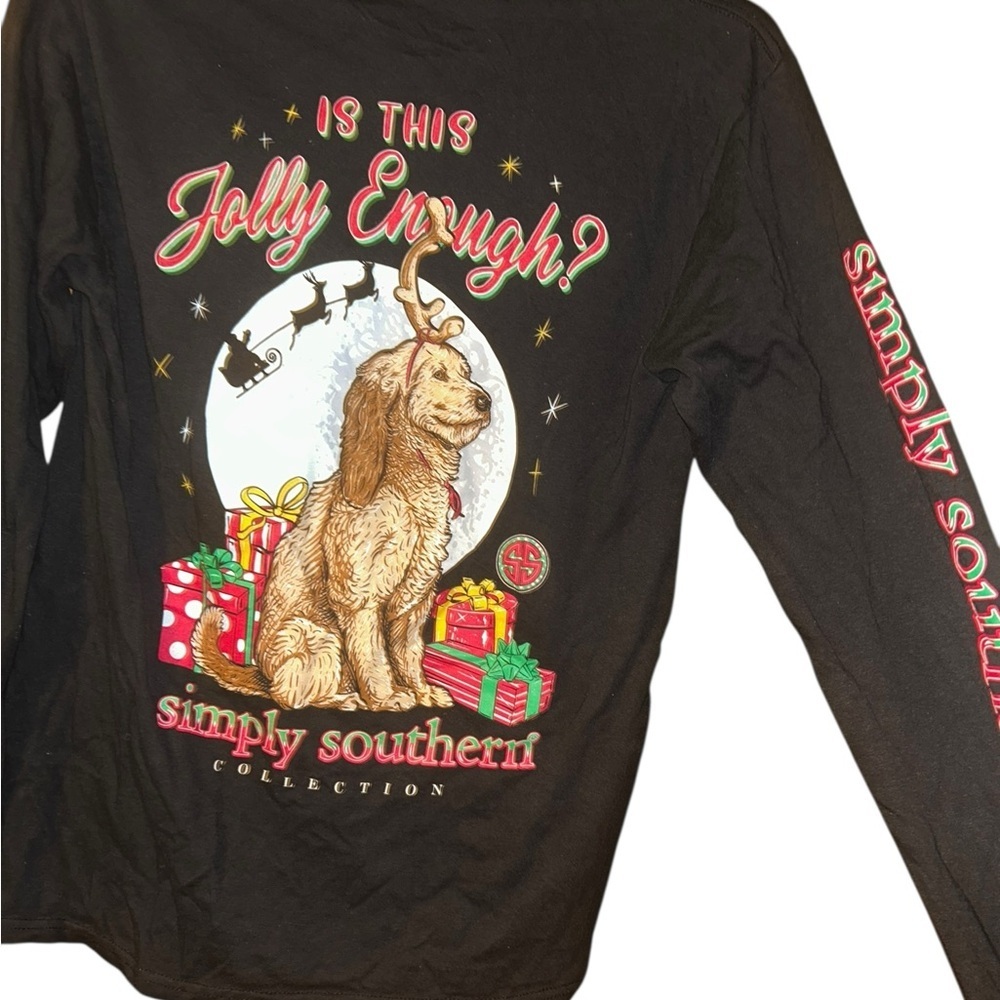 Simply Southern Is this jolly enough dog reindeer black Long Sleeve T-shirt M